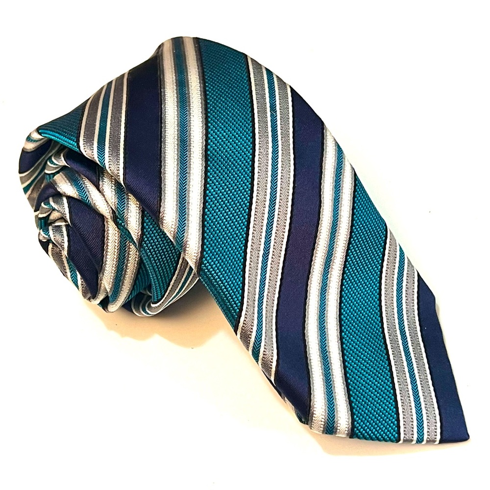 Like new! 7 Downie Street teal & navy blue oxford tie, 100% silk made in Italy